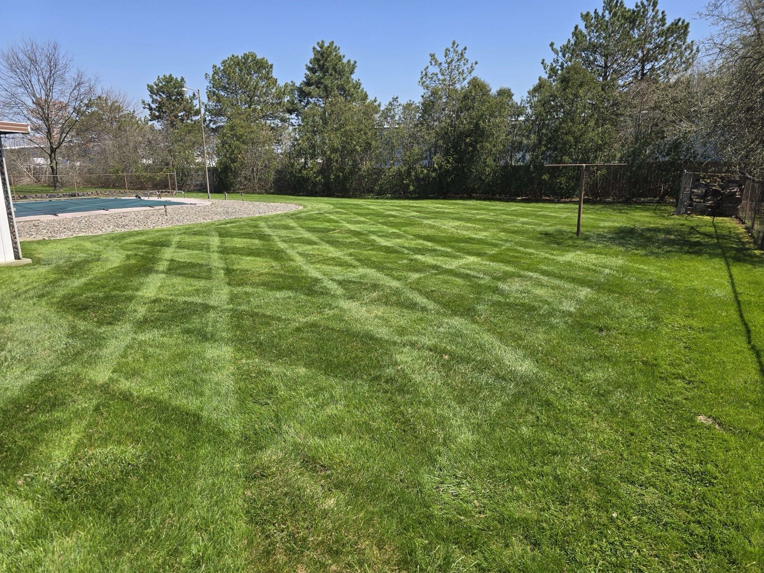 Freshly mowed lawn with visible striping